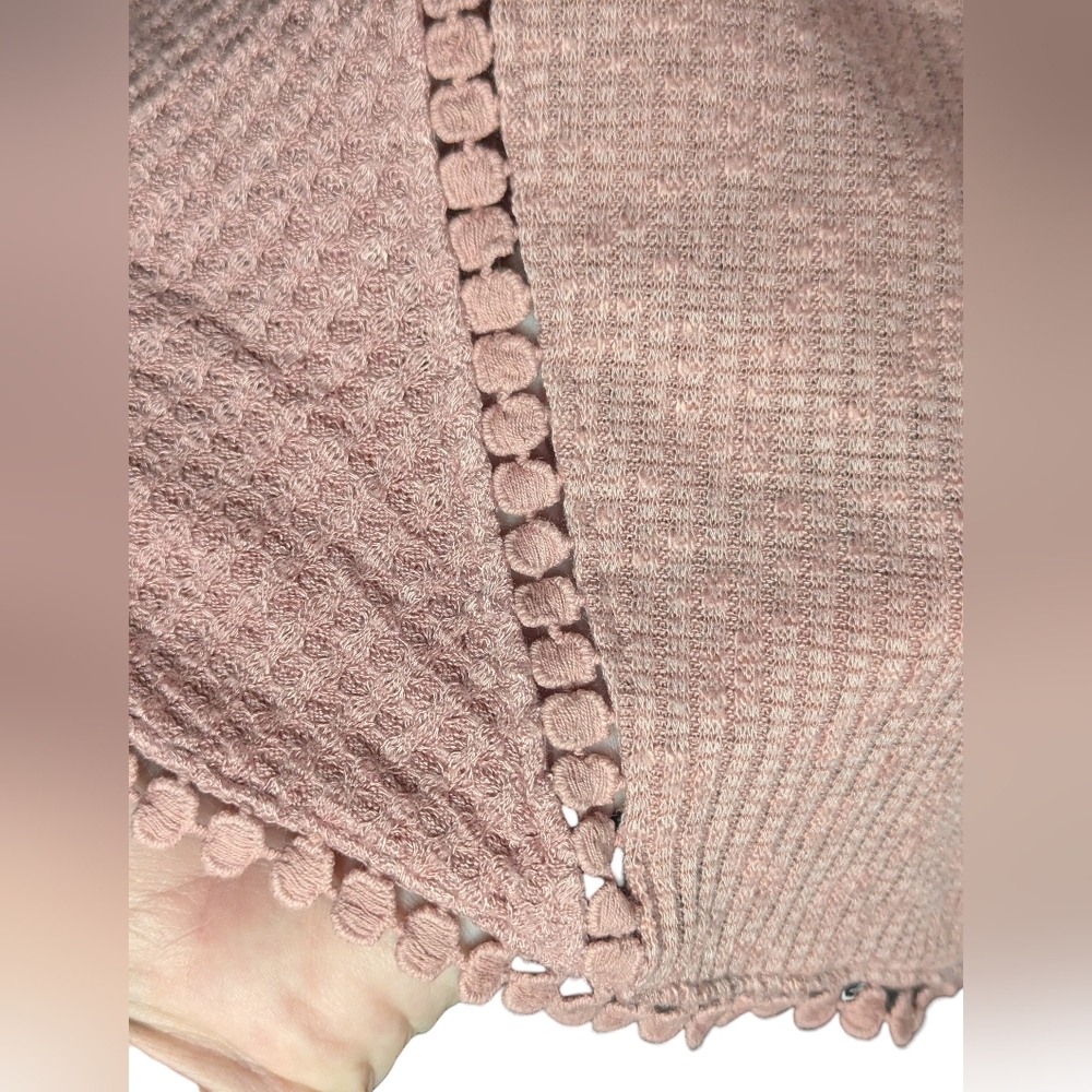 Anthropologie Eri + Ali Top Small Pink Waffle Knit Thermal Crochet Trim Boho - Picture 6 of 12